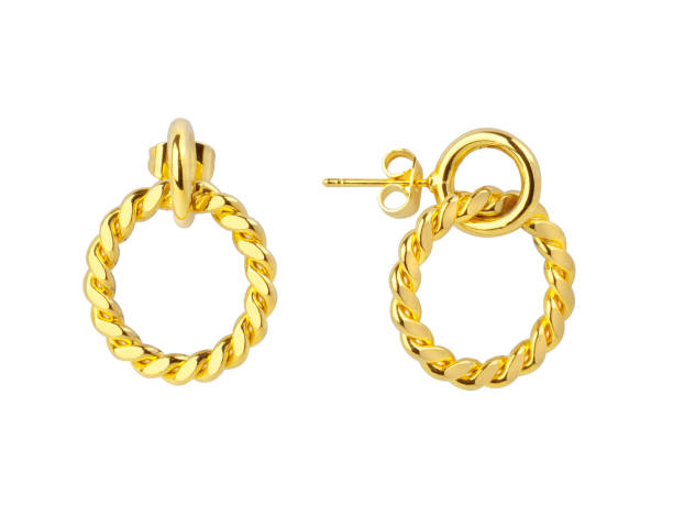 istock Gold womens earrings isolated on white 1343739573