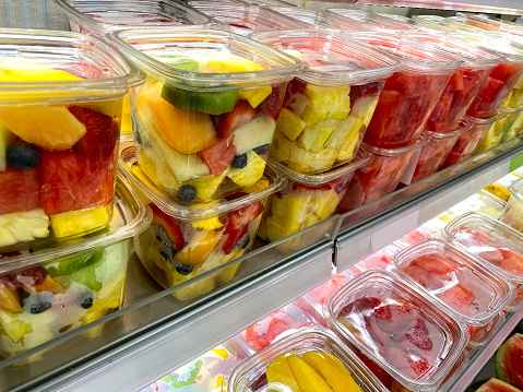 Fruit bowls in supermarket