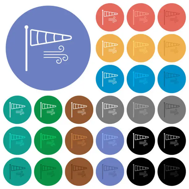 Vector illustration of Windsock indicator with wind outline round flat multi colored icons