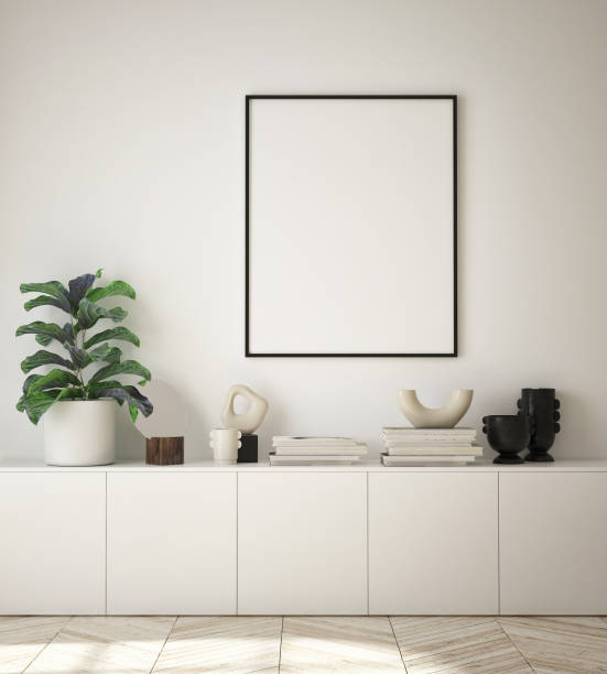 istock mock up poster frame in modern interior background, living room, Scandinavian style, 3D render, 3D illustration 1343751534