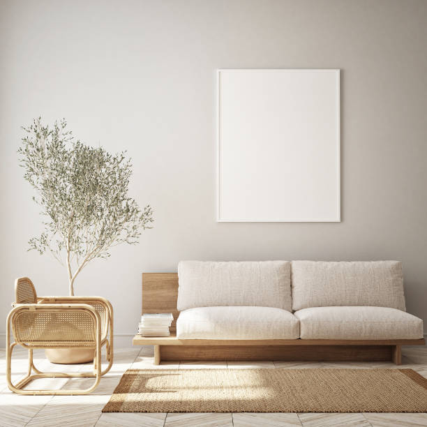 istock mock up poster frame in modern interior background, living room, Scandinavian style, 3D render, 3D illustration 1343751537