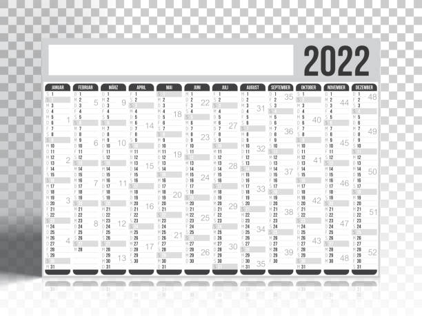 German Calendar 2022 on blank background Calendar 2022 isolated on an transparent background - German version (Deutsch Version). Need another version, another year... Check my portfolio. Vector Illustration (EPS10, well layered and grouped). Easy to edit, manipulate, resize or colorize. Vector and Jpeg file of different sizes. calendar 2022 stock illustrations