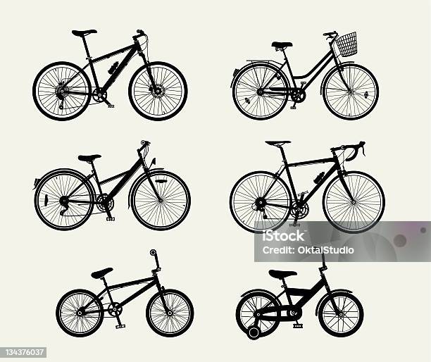 Vetores de Silhuetas De Bicicleta e mais imagens de Bicicleta - Bicicleta, Preto e branco, Vector