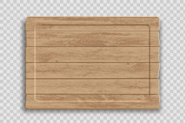 Vector illustration of Wooden signboard template. Mockup isolated on transparent background.