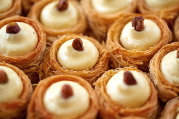 istock Turkish baklava dessert with honey, close up 1343767554