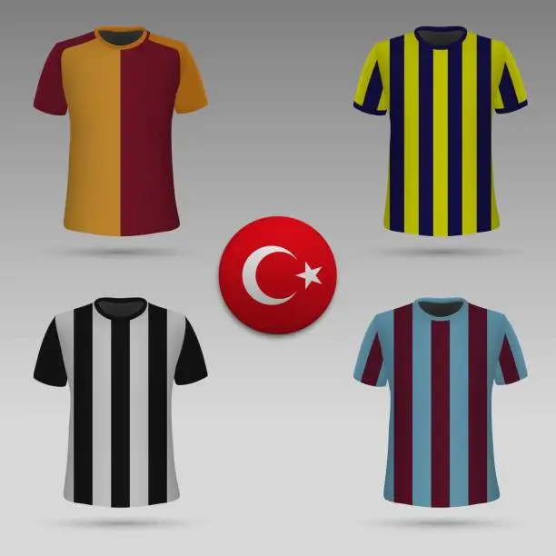 Vector illustration of football kit of Turkish clubs, t-shirt template. soccer jersey. Vector illustration