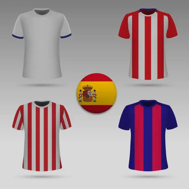 Vector illustration of football kit of spanish clubs, t-shirt template. soccer jersey. Vector illustration