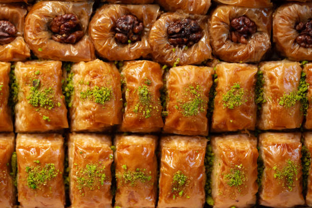 istock Top view food pattern texture of Turkish baklava 1343772558