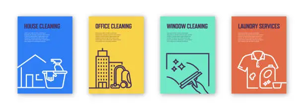 Vector illustration of Cleaning Concept Template Layout Design. Modern Brochure, Book Cover, Flyer, Poster Design Template