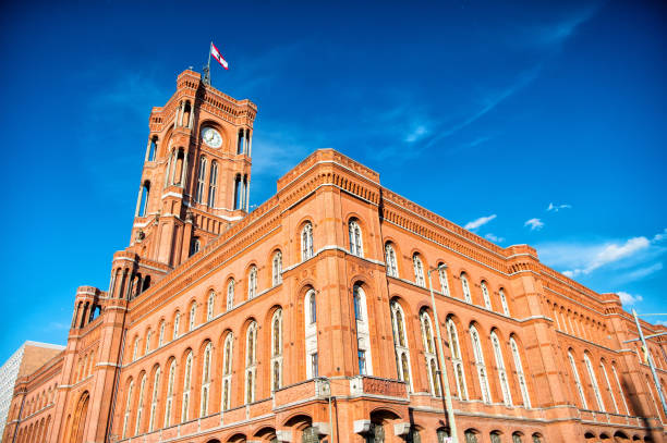 istock Panoramic front view of the red town hall in Berlin 1343777818