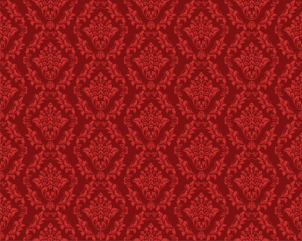 illustrazioni stock, clip art, cartoni animati e icone di tendenza di modello di tessuto decorativo di lusso rosso vittoriano damascato - silk pattern victorian style floral pattern