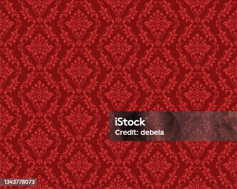 istock Red Victorian Damask Luxury Decorative Fabric Pattern 1343778073
