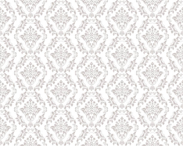 illustrazioni stock, clip art, cartoni animati e icone di tendenza di beige e bianco vittoriano damasco di lusso modello di tessuto decorativo - silk pattern victorian style floral pattern