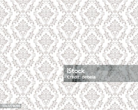 istock Beige And White Victorian Damask Luxury Decorative Fabric Pattern 1343778096