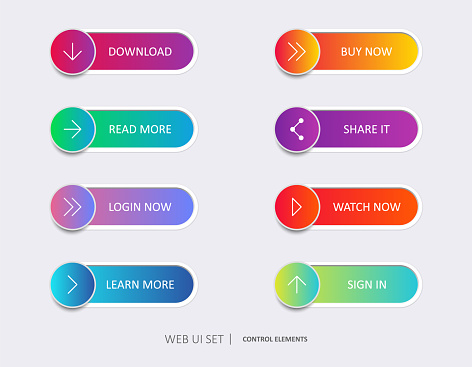 WEB UI SET. Vector button set modern trendy gradient style for website, ui, mobile app. Call to action icon button