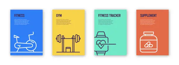 Vector illustration of Fitness and Workout Concept Template Layout Design. Modern Brochure, Book Cover, Flyer, Poster Design Template