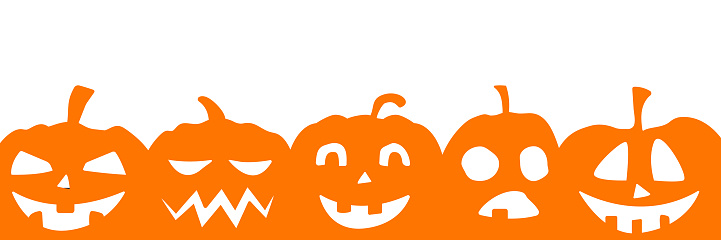 Banner de festa de halloween com cara de abóbora assustadora preta ou  amarela isolada em png ou espaço de fundo transparente para ilustração em  vetor de pôster de site de modelo de