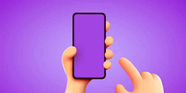 istock Holding phone in two hands. Phone mockup. Editable smartphone template. Touching screen with finger. 1343782591