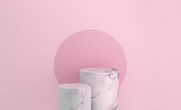 istock Marble podium pedestal product display on pink background with minimalist background studio. 1343782685