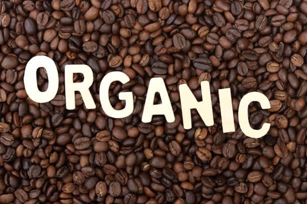 istock Organic word on roasted coffee beans background. 1343783921
