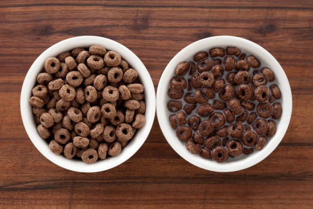 istock Chocolate breakfast cereal rings with and without milk 1343785638