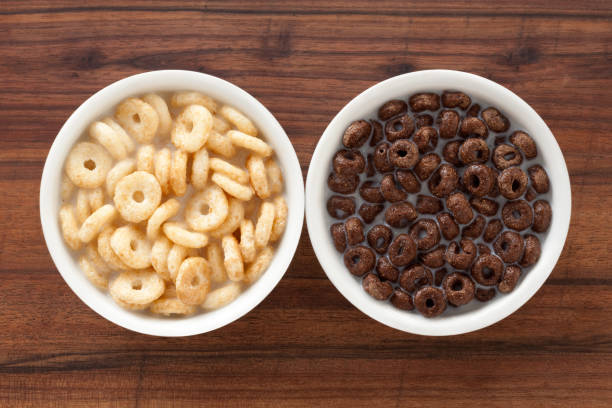 istock Vanilla and chocolate breakfast cereal rings with milk 1343785641