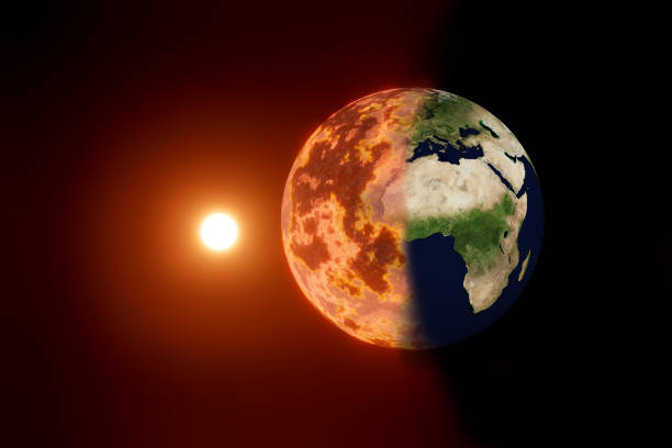 istock Climate change, global warming concept. The globe burns from the sun's rays. 1343787769