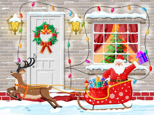 Vector illustration of Christmas door decoration.