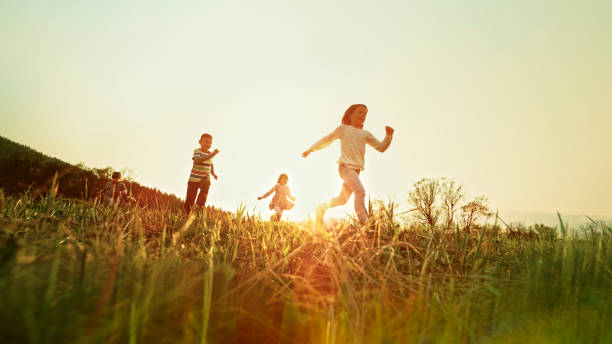 istock Children running in a sunny meadow 1343791197