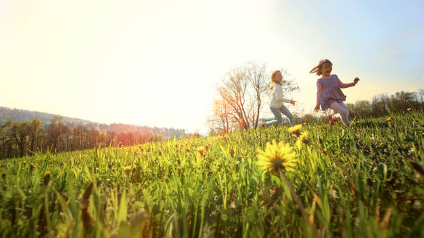 istock Girls running in a sunny meadow 1343791207