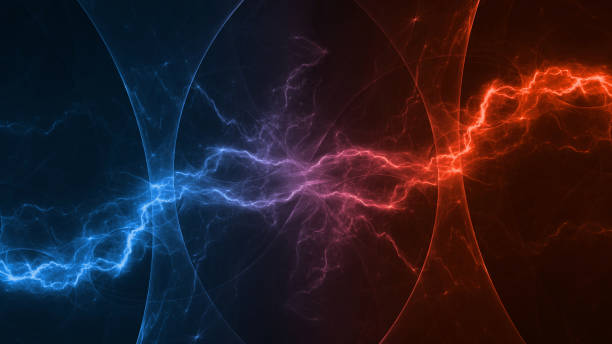 istock Fire and ice plasma lightning, abstract energy and electricity background 1343791997