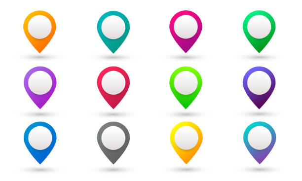 map location icon set. vector navigation button pin. position marker symbol collection. shiny color illustration isolated on white - harita i̇ğnesi simgesi stock illustrations