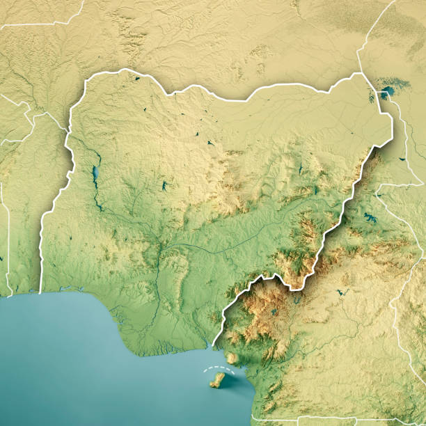 istock Nigeria 3D Render Topographic Map Color Border 1343795742
