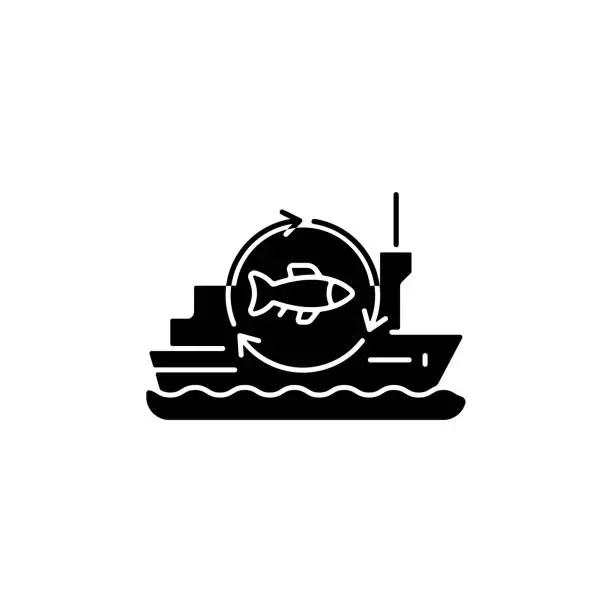 Vector illustration of Fish processing vessel black glyph icon
