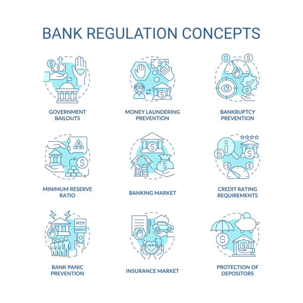 ikon konsep regulasi sistem perbankan ditetapkan - deposit pulsa tanpa potongan ilustrasi stok