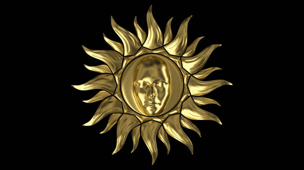 istock The golden sun. The rays rotate in a circle. On a black background. 3D render 1343802346