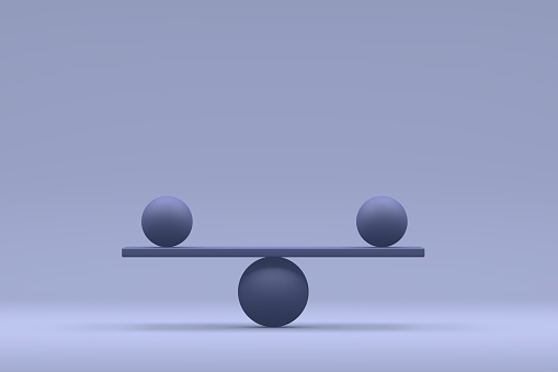 Balance geometric shapes. 3d render. Minimal Design. Business, Teamwork.