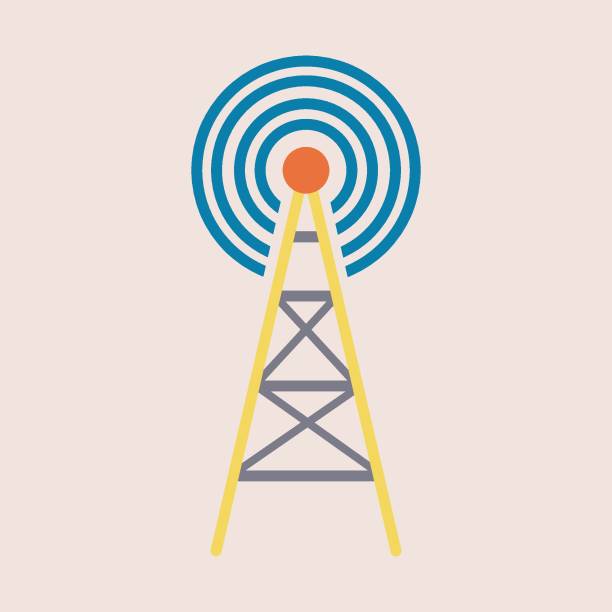Radio tower icon. Radio waves for broadcast transmission line art vector icon for apps and websites Radio tower icon. Radio waves for broadcast transmission line art vector icon for apps and websites animal antenna stock illustrations