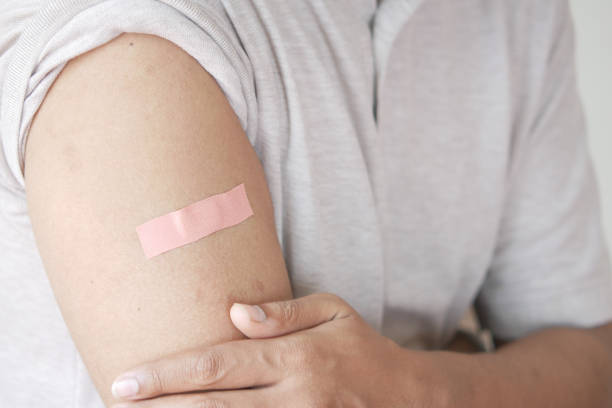 istock adhesive bandage on young man's arm 1343809574