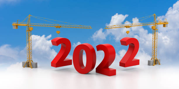 istock Build the Future Concept. Tower Crane with 2022 Year Sign on a cloud background. 3d Rendering 1343811501