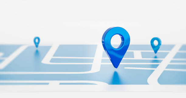istock Blue location symbol pin icon sign or navigation locator map travel gps direction pointer and marker place position point design element on route graphic road mark destination background. 3D render. 1343816744