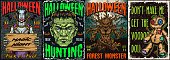 istock Halloween vintage colorful posters set 1343818428