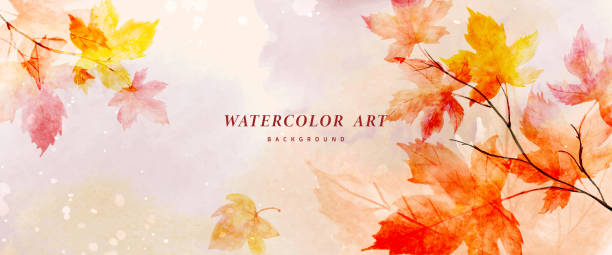 akwarela jesienne abstrakcyjne tło z liśćmi klonu - watercolour paints watercolor painting orange backgrounds stock illustrations