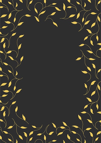 Rectangular frame on a black background. Golden branches. For the text. Art Deco style.