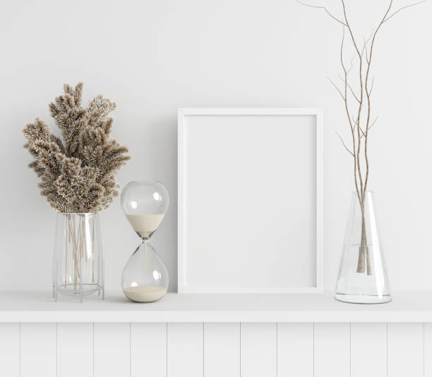 istock Flower and dry branch  in vase with frame mockup, 3D rendering 1343827025
