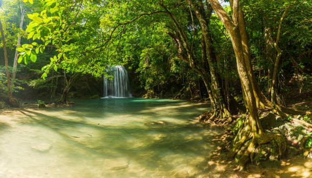 istock Beautiful waterfall view in thailand,Panoramic beautiful deep forest waterfall in Thailand 1343828483