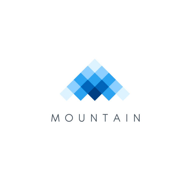 ilustraciones, imágenes clip art, dibujos animados e iconos de stock de plantilla de diseño vectorial. icono de píxel abstracto de montañas. - pico montaña
