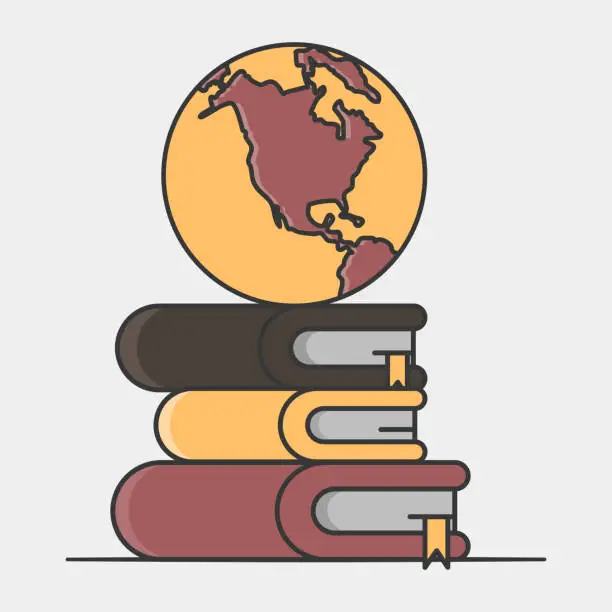 Vector illustration of Globe on top of a pile of thick books
