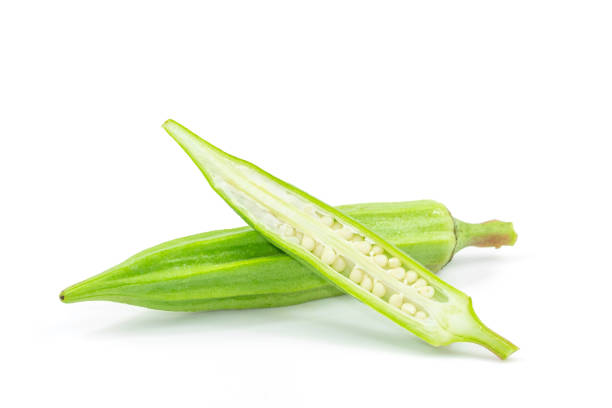 istock Fresh Green Okra and slide isolated on white background with clipping path 1343831687