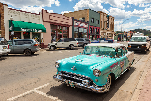 Wide angle view of West Route 66, Williams, Arizona, USA